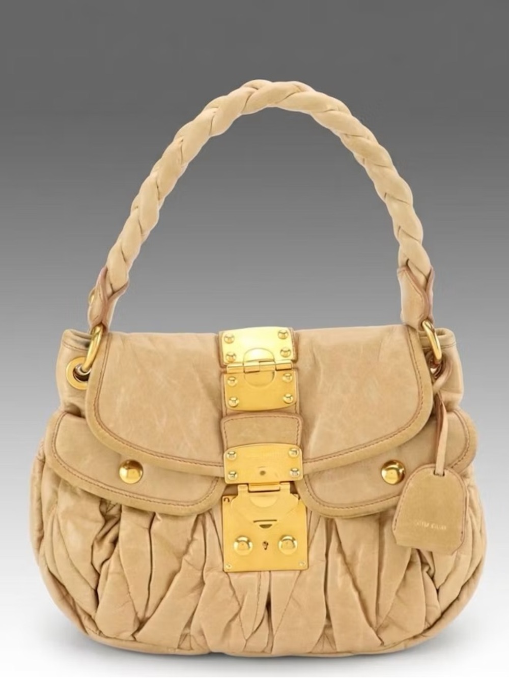 Miu Miu Coffer Satchel in Neutral Matelassé Leather